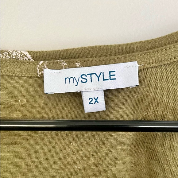 Sage green flower print shirt (1x) - Picture 4 of 5